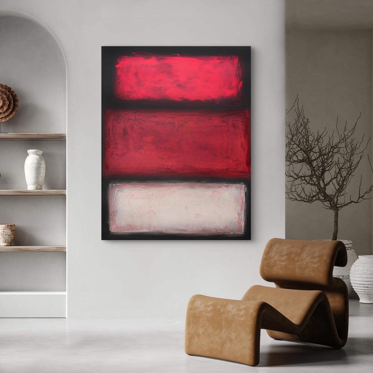 Fall in Paris by Paresh Nrshinga, original red and white geometric abstract painting