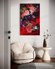 Scarlet Whispers, original Purple, Red abstract painting by Paresh Nrshinga displayed in a contemporary interior.