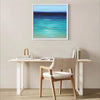 Tranquil abstract seascape painting in minimalist modern home office