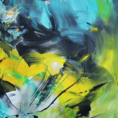 Vibrant Abstract Art | Dynamic Brush Strokes of Turquoise, Yellow, and Black
