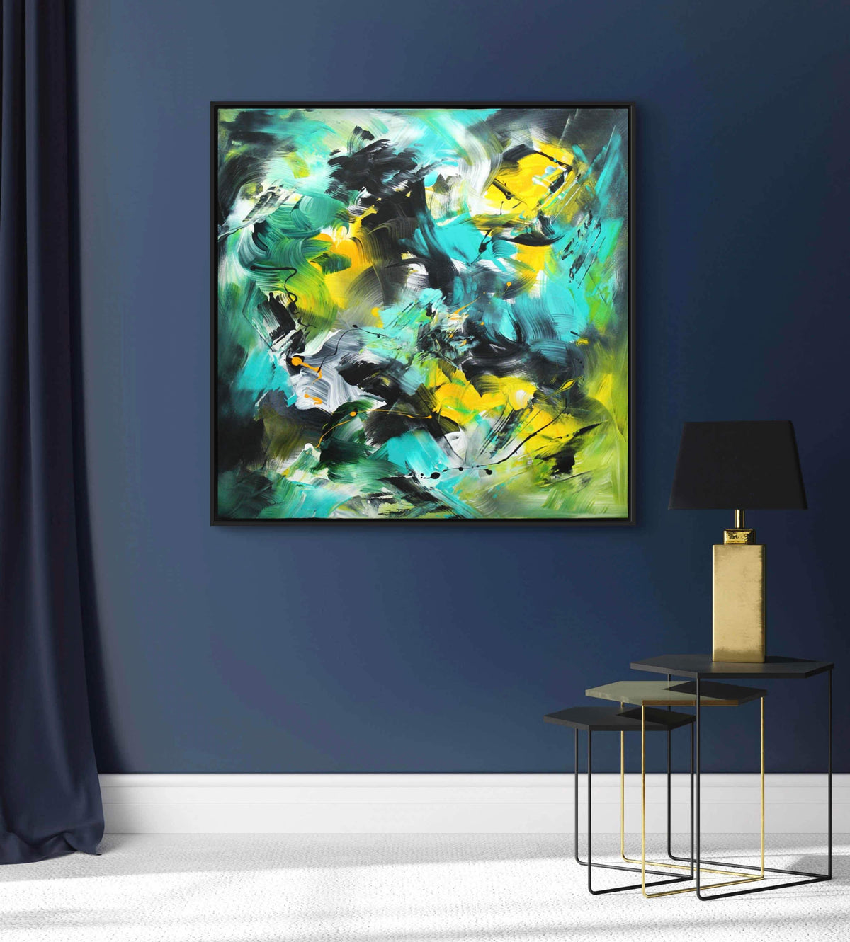 Original Abstract Art | Vibrant Green Leaves and Shades of Summer 100x100cm