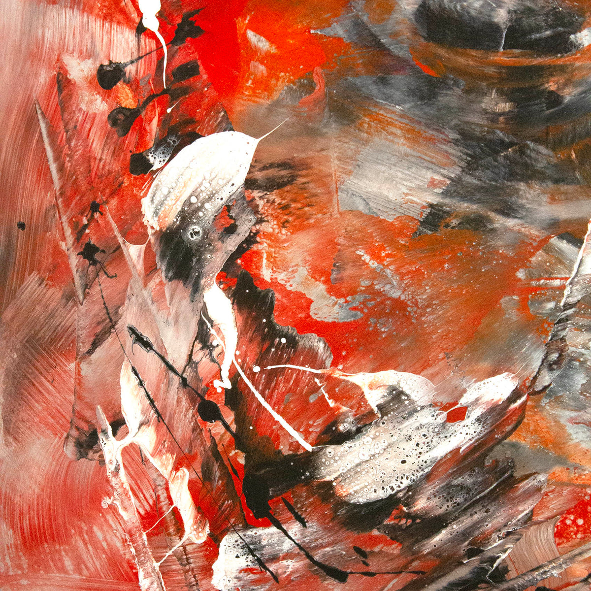Luxury contemporary abstract artwork in red, black and white tones