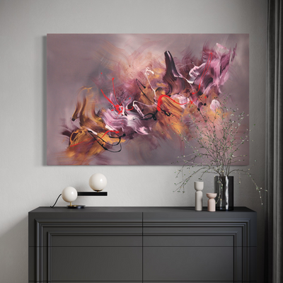 Modern abstract artwork in mauve, grey and ochre for sophisticated interiors
