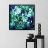 Green and white large abstract canvas painting by Paresh Nrshinga with soft contrasts and organic flow