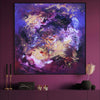 Temptation II, original Purple abstract painting by Paresh Nrshinga displayed in a contemporary interior.