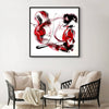 True Romance I, original Black, Crimson, Maroon abstract painting by Paresh Nrshinga displayed in a contemporary interior.
