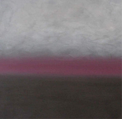 Abstract landscape painting with vibrant pink horizon