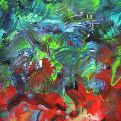 Red Green Abstraction | Summer Bloom 36x48” - Paresh Nrshinga Abstract Art