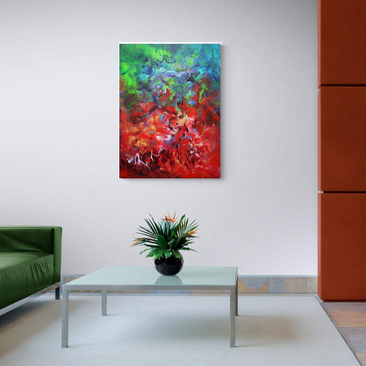 Red Green Abstraction | Summer Bloom 36x48” - Paresh Nrshinga Abstract Art
