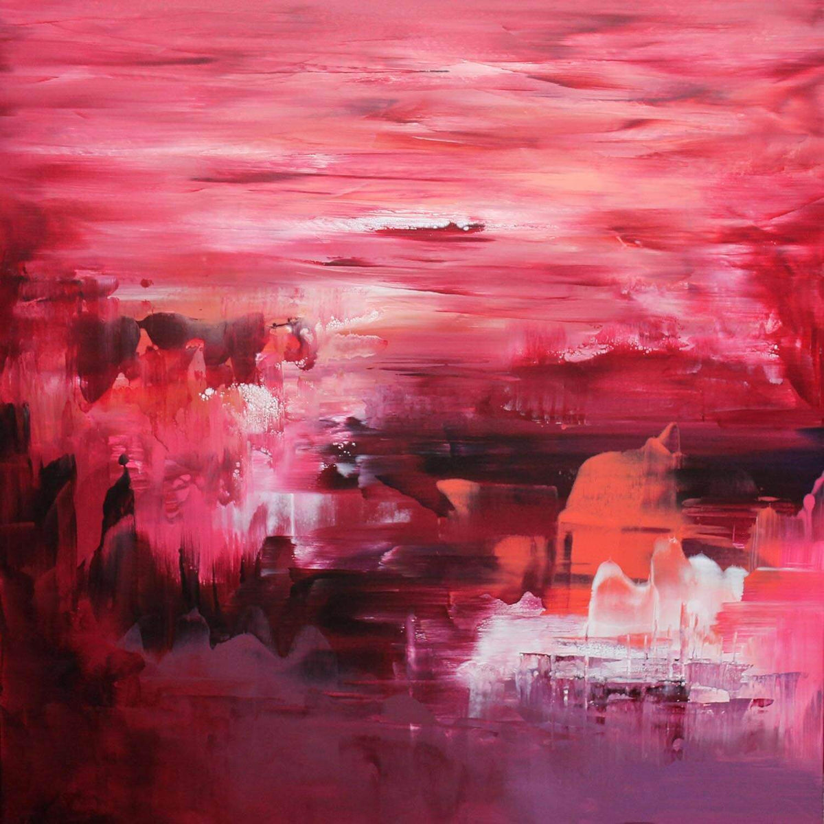 Coral Lake, original Magenta, Maroon, Red abstract painting by Paresh Nrshinga.