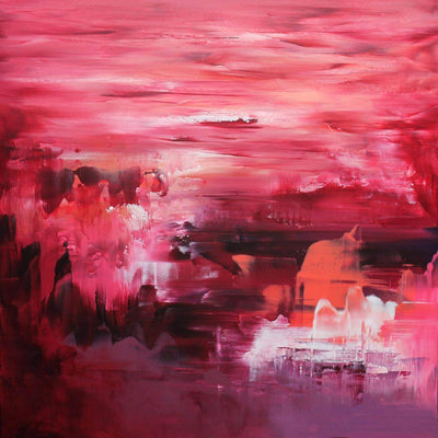 Coral Lake, original Magenta, Maroon, Red abstract painting by Paresh Nrshinga.