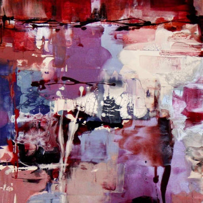 Captured Dream by Paresh Nrshinga, abstract canvas with red, purple and white brushstrokes