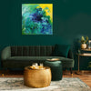 Large canvas paintings for sale, buy original paintings, green yellow modern art, large canvas paintings, extra large original art, green yellow painting for your home or office, amazing art for your home, April Showers 100x100cm - Paresh Nrshinga Abstract Art