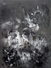 Monochrome abstract artwork with dynamic, expressive brushstrokes in shades of black and white, creating a dramatic, dreamlike composition.